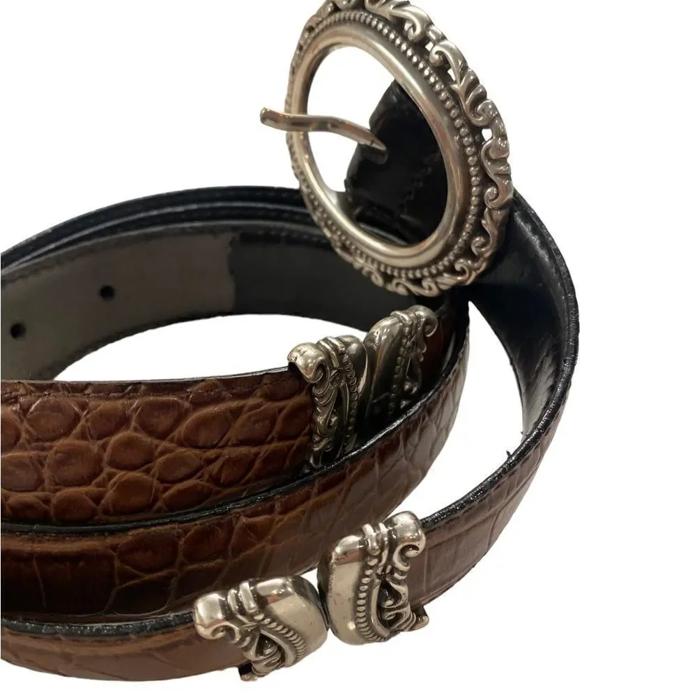 Western Classic Rodeo Metal Hardware Embellished Faux Leather Brown Buckle Belt